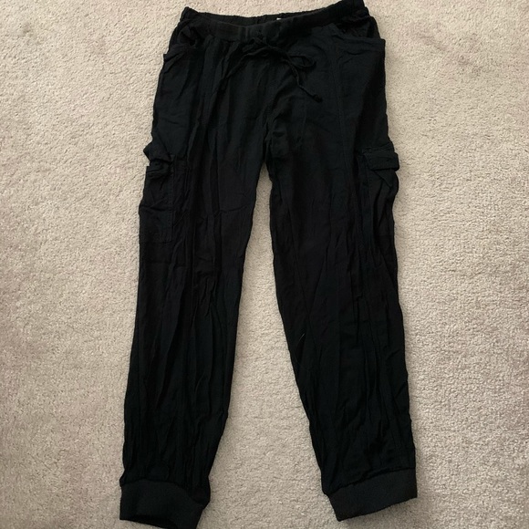 Black satin jogger pants. - Picture 4 of 4